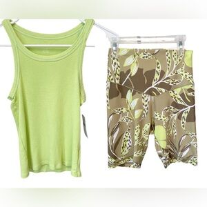 Aerie Athleisure Set Lime Green Tank Top Size Small High Rise Shorts Medium NWT